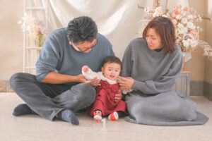 埼玉県　熊谷市　フォトスタジオ　写真館　ハーフバースデー　赤ちゃん写真　記念写真　ハーフバースデーフォト　ベビーフォト　100日祝い　お食い初め　お宮参り