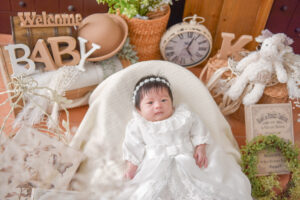 埼玉県　熊谷市　フォトスタジオ　写真館　ハーフバースデー　赤ちゃん写真　記念写真　ハーフバースデーフォト　ベビーフォト　100日祝い　お食い初め　お宮参り